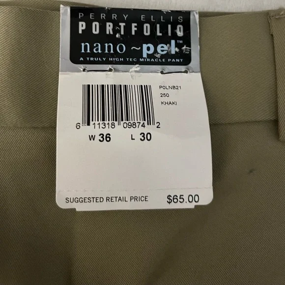 Perry Ellis Portfolio Pants. Pleated, Khaki, 36x30 New with tags comfort waist - Picture 10 of 12